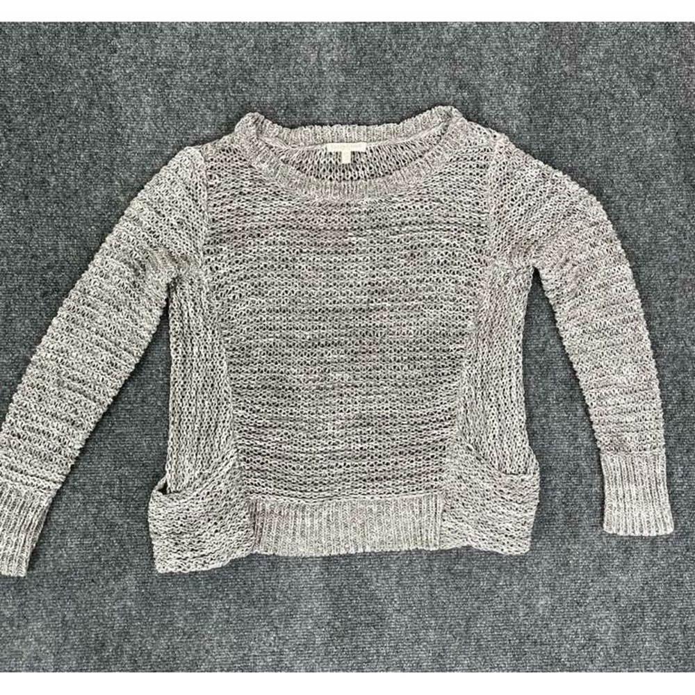 Eileen Fisher Sweater PP Italian Yarn Open Knit Taupe Gray Lagenlook Coastal‎